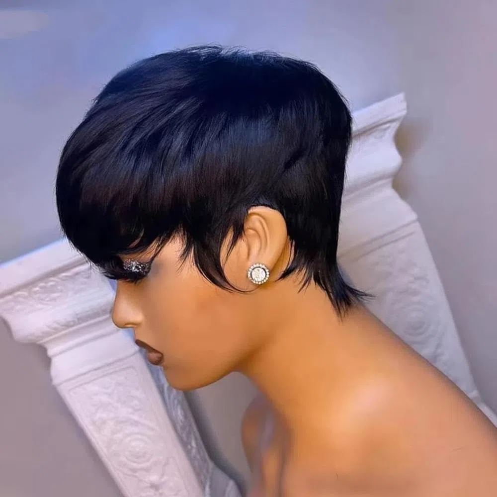 Haarpflege Kurze Gerade Bob Perücke Aus Echthaar Für Frauen Mit Pony Ohne Spitzenfront(180%)