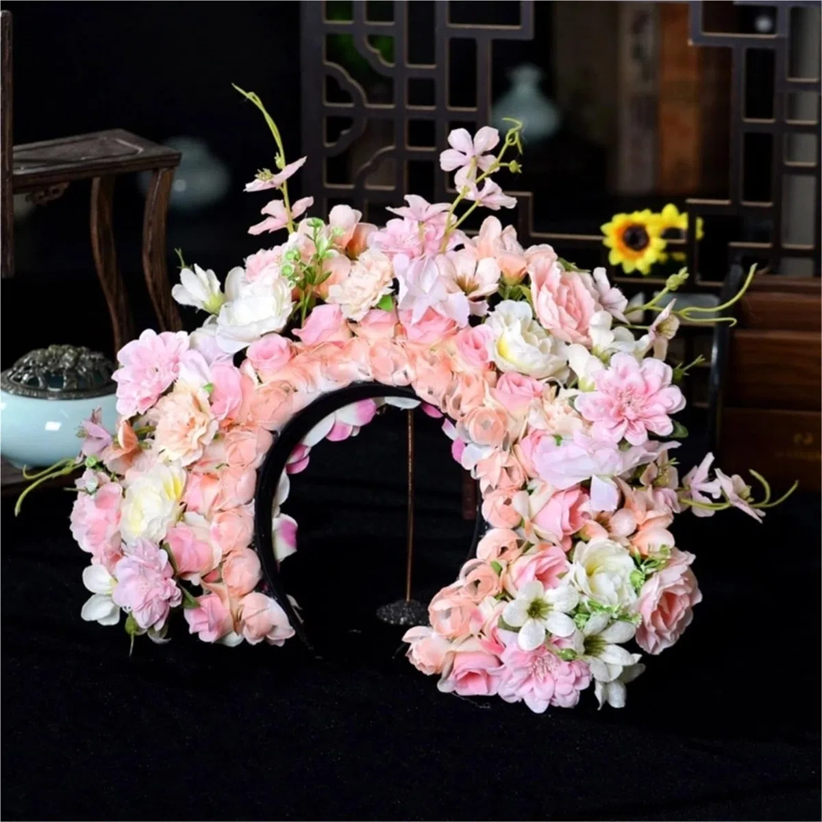 Blumenkranz Haare Buntes Blumen-Stirnband, doppelseitiger Haarkranz, Hochzeits-Party-Kostüm-Kopfschmuck for Braut-Frauen-Haar-Accessoire(Color1)