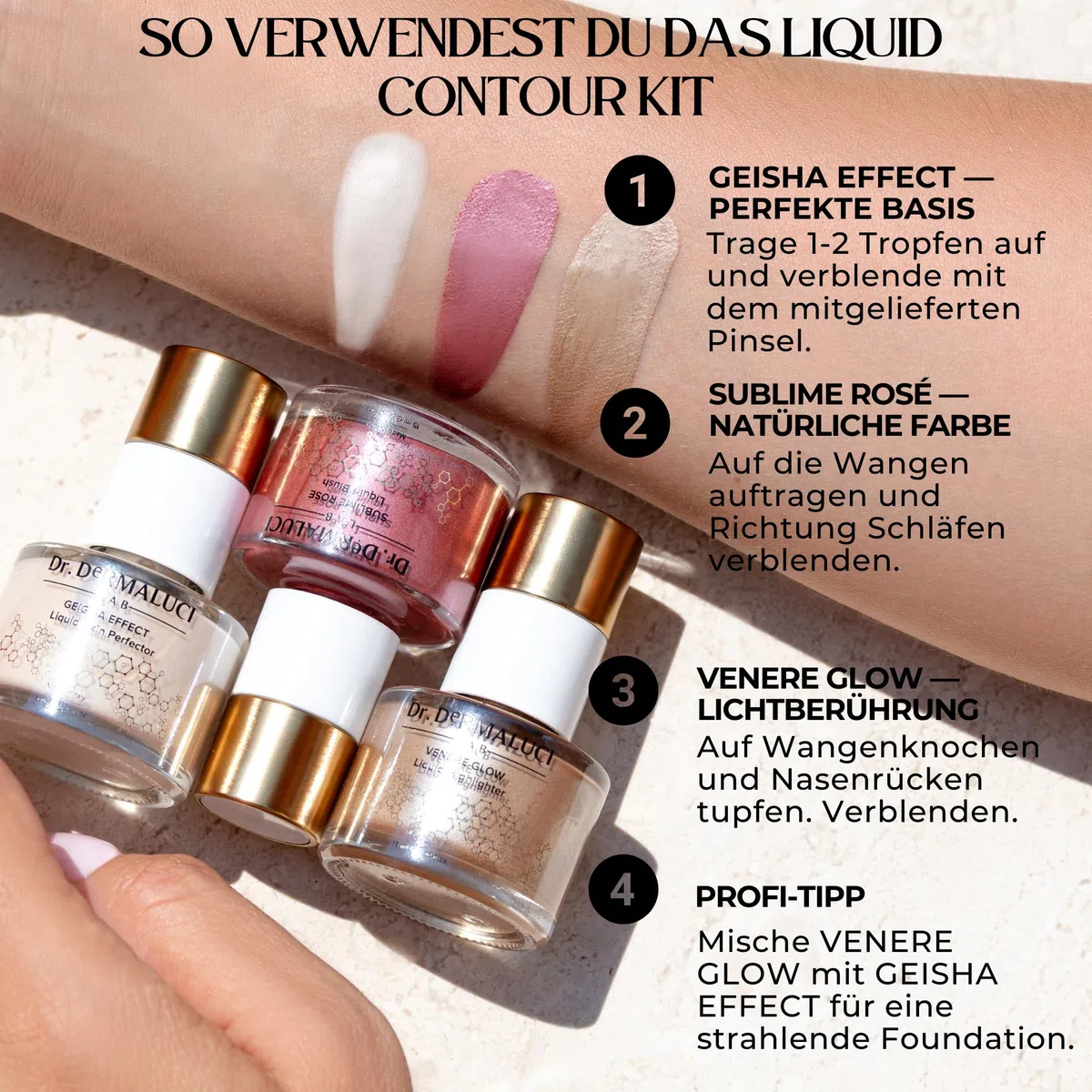 Dr. Dermaluci Lab Contouring Set Gesicht - Flüssiger Blush + Highlighter + Skin Perfector - Schminke Damen, Empfindliche Haut, Clean Make Up, Geschenkidee Frauen, Made in Italy