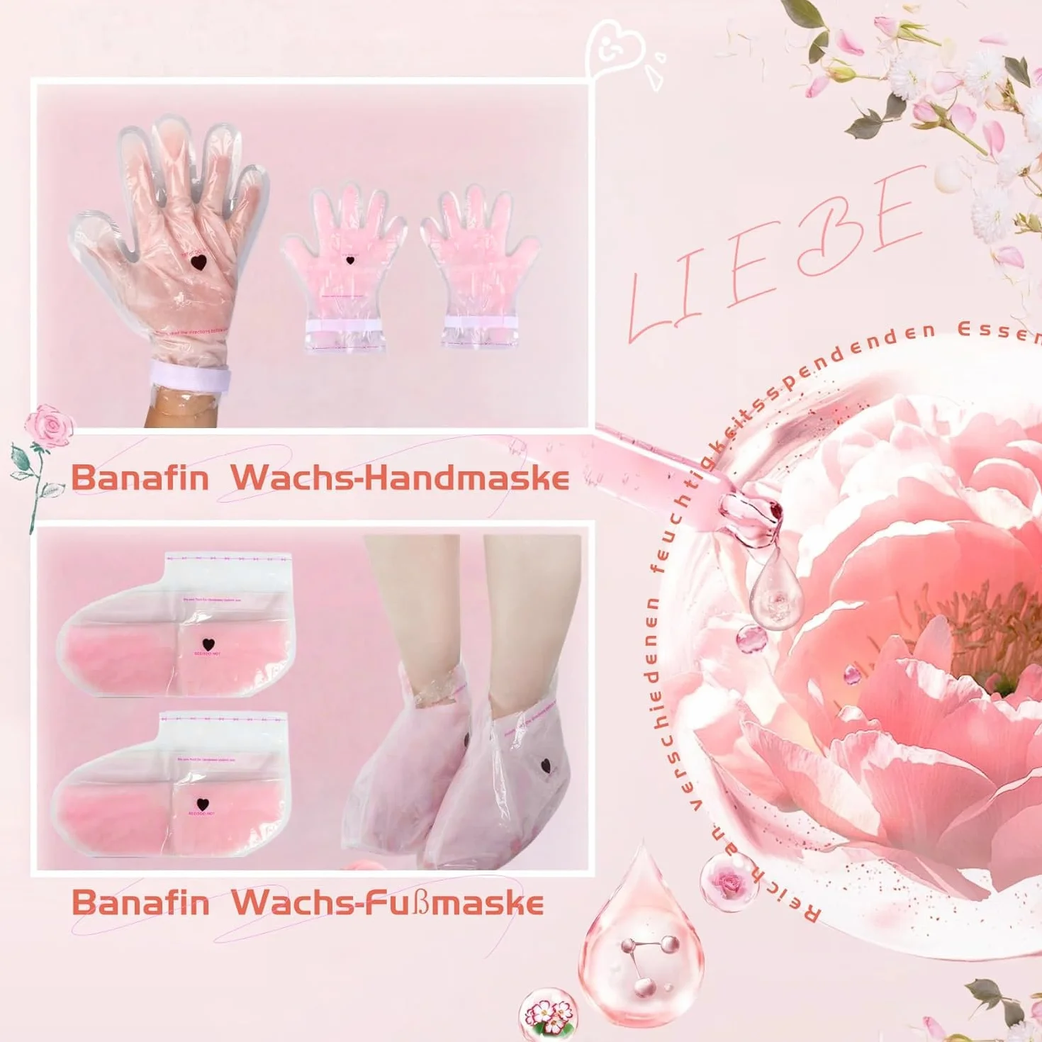 4er-Set Paraffinwachs-Handschuhe & Fußüberzüge Herbst Feuchtigkeitsspendende Hand- & Fußpflegesocken | Haus-Spa Pflege & Beruhigt und repariert die Haut nach dem Sonnenbad