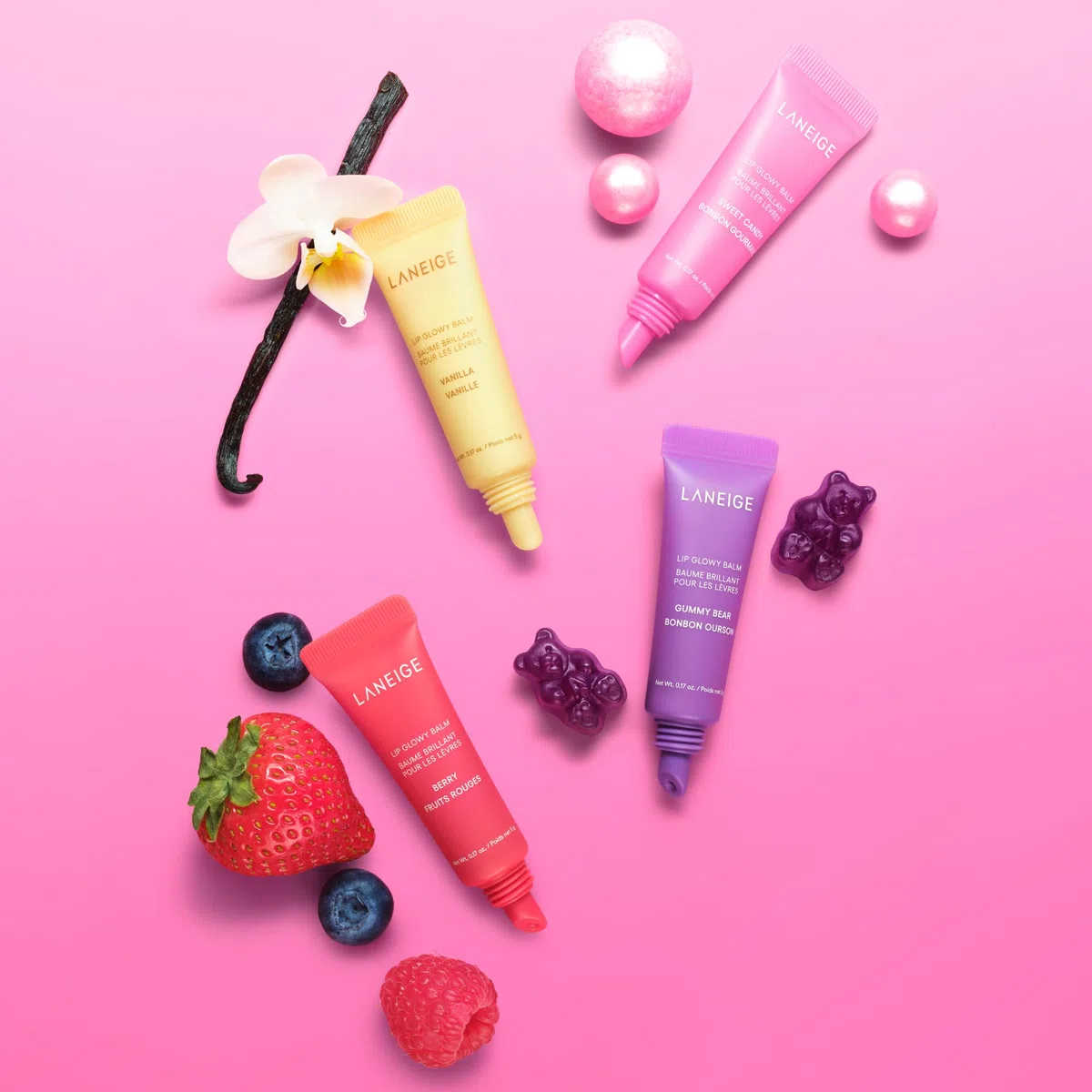 LANEIGE Mini Lip Glowy Balm Set - Feuchtigkeitsspendender und glänzender Lippenbalsam in 4 Geschmacksrichtungen