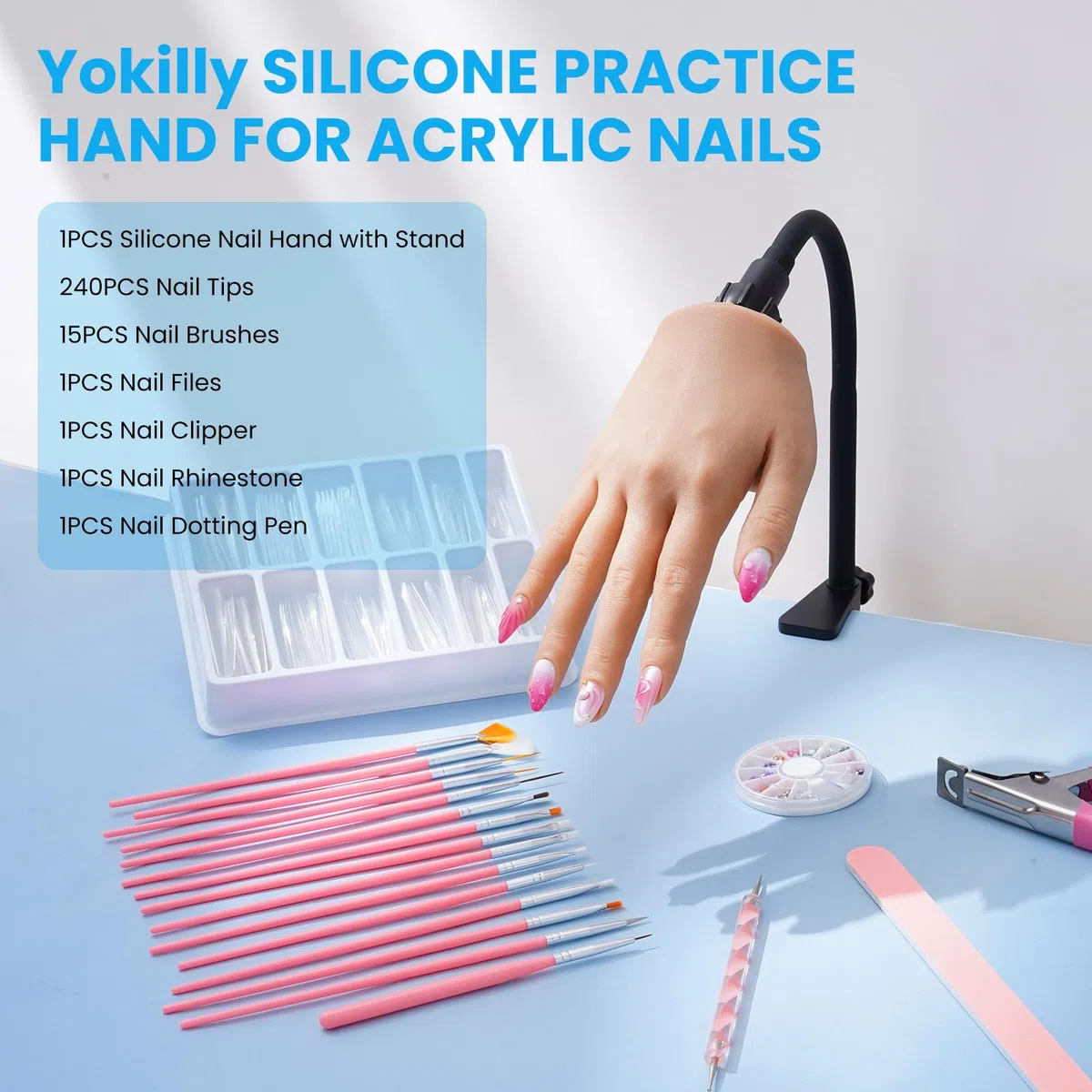 Yokilly Silikon Übungshand für Nageldesign: Flexibel Training Hand für Gelnägel Acrylnägel - Nagelhand zum üben Nagel Hand Modell Set für nägel