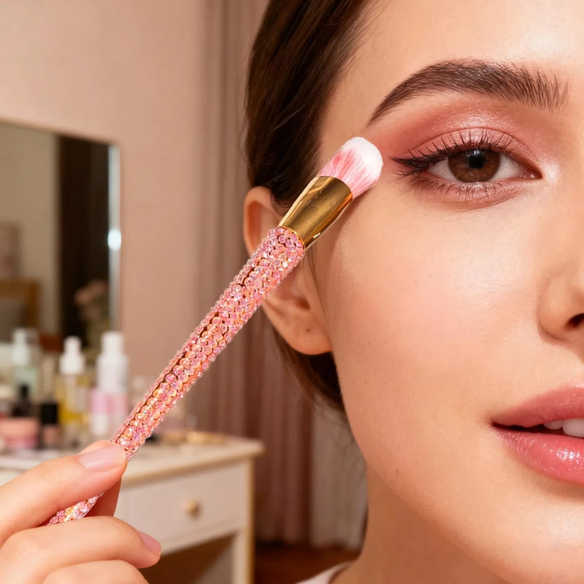 12er Set Schminkpinsel mit rosa Strasssteinen, Kristall-Design, professionelles Gesicht- und Augen-Make-up-Pinsel-Set, Blingbling Beauty Pinsel für Damen und junge Mädchen
