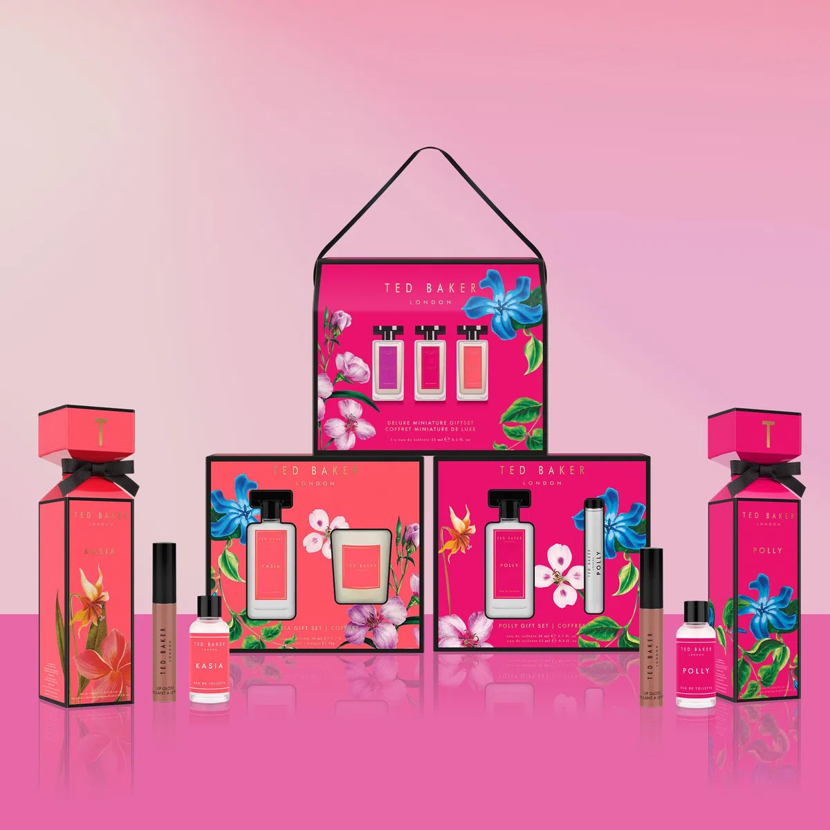 Ted Baker Miniatures Handtaschen-Geschenkset für Damen, 3 x 15 ml Eau de Toilette Elodie, Polly und Kasia, fruchtig-blumige und bernsteinfarbene Miniaturen in einer Deluxe-Handtaschenbox