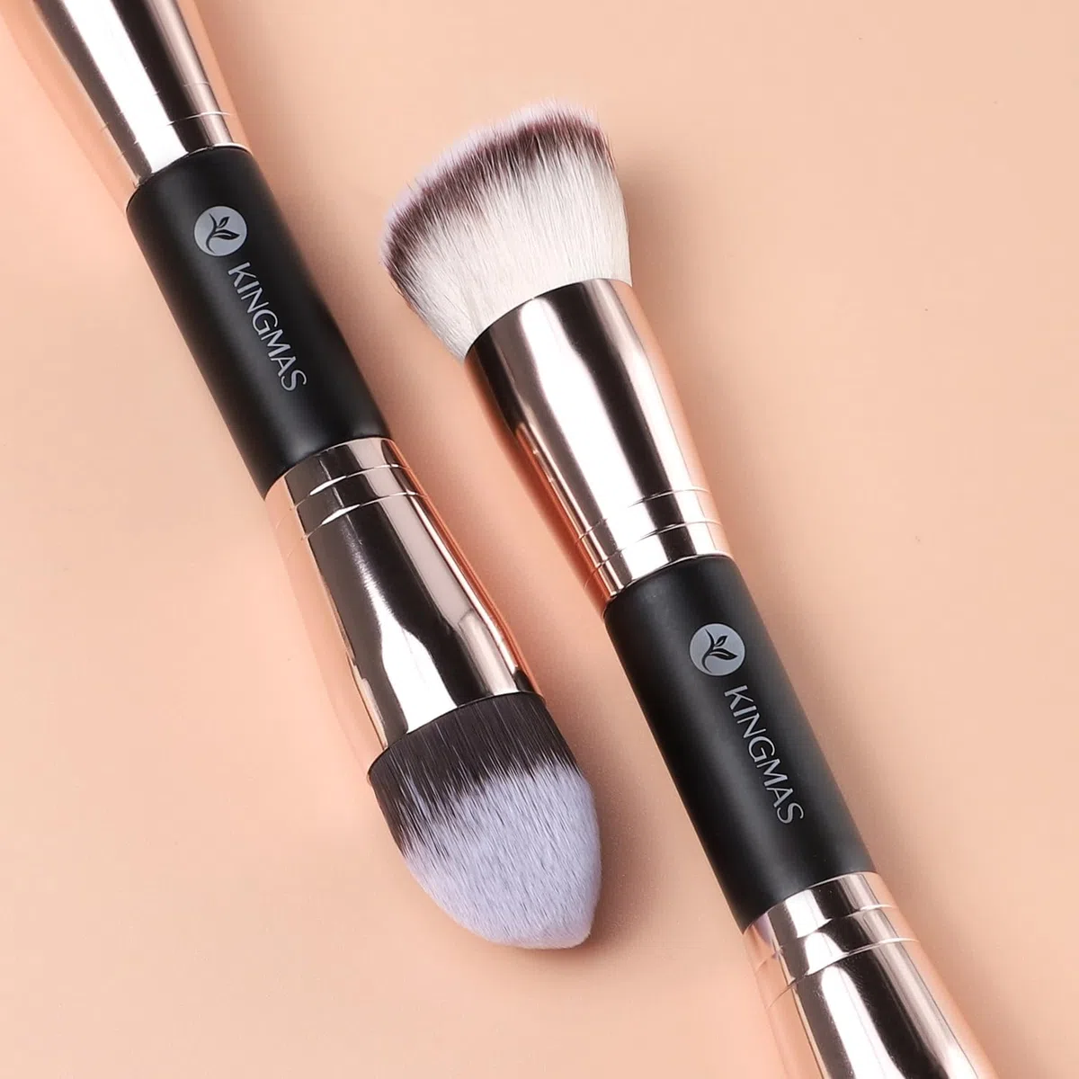KINGMAS 2 Stücke Foundation Make-up Pinsel, Premium Kabuki Pinsel, Doppelendiger Konturpinsel zum Verblenden von flüssigem Puder, Concealer, Creme, Rouge, Make-up-Pinsel