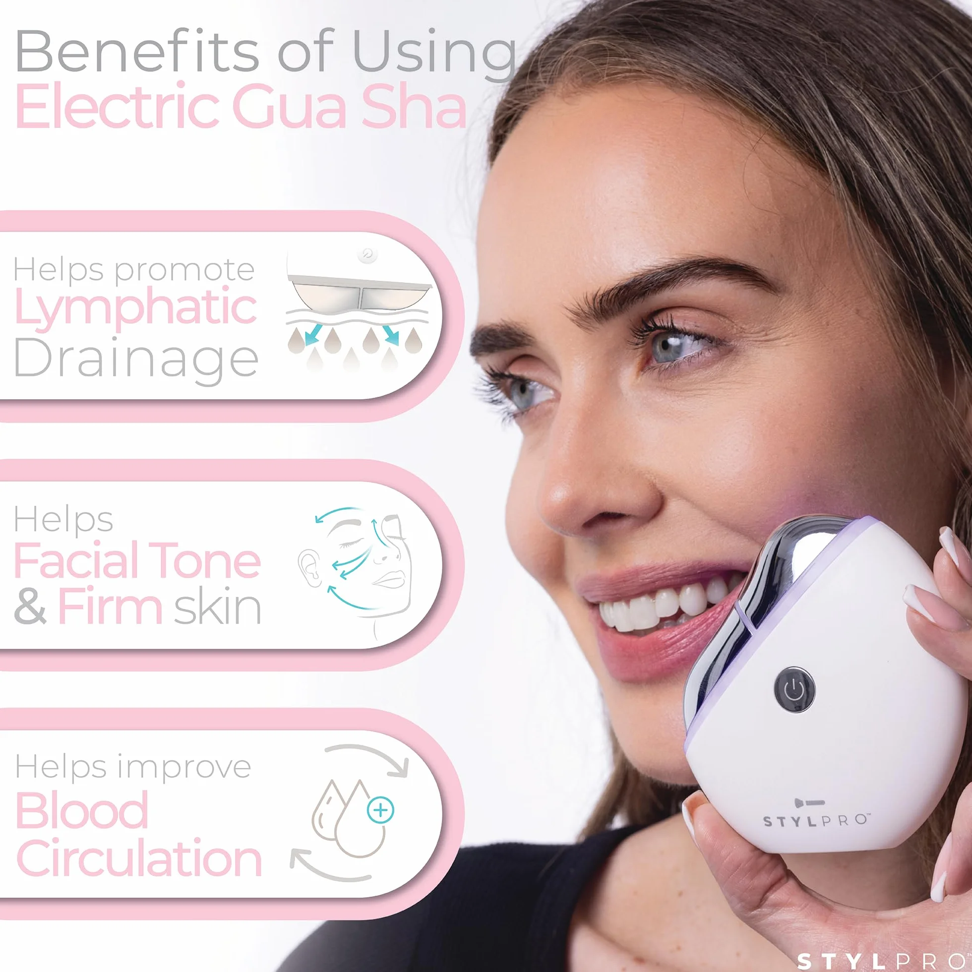 STYLPRO 6 in 1 Beheiztes LED-elektrisches Gua Sha - Gesichtsformung & Lifting Tool mit Rotlichttherapie & beruhigender Wärme - Vibration für Lymphdrainage & strahlende Haut