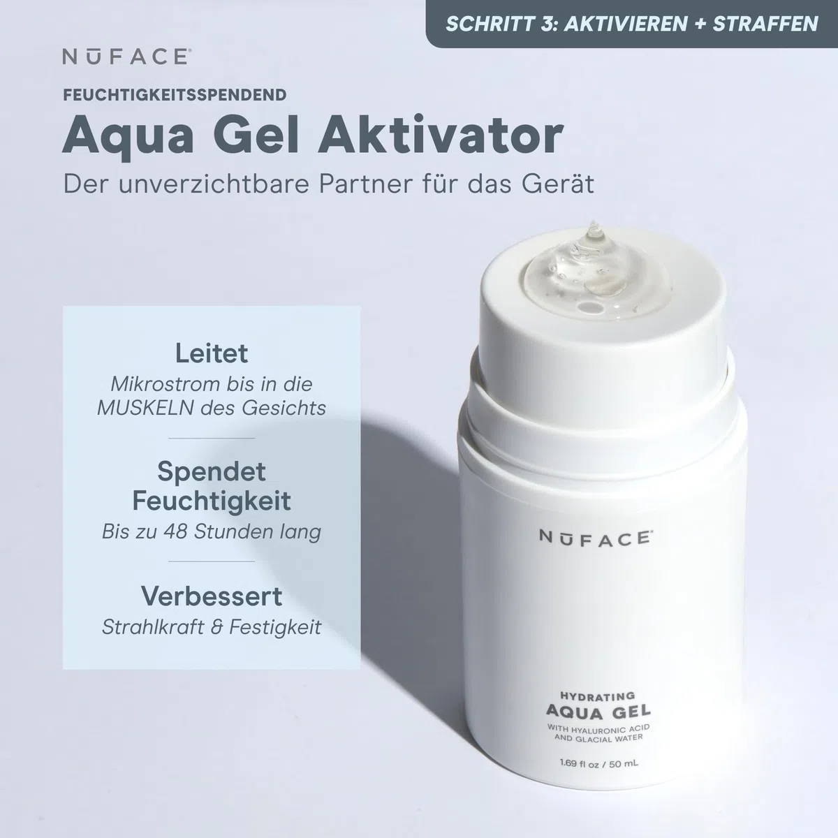 NuFACE Aqua Gel Activator - leitfähiges Gel & Aktivator - mit IonPlex & Hyaluronsäure - optimiert Mikrostrom-Behandlungen mit dem NuFACE Microcurrent Device (295 ml)