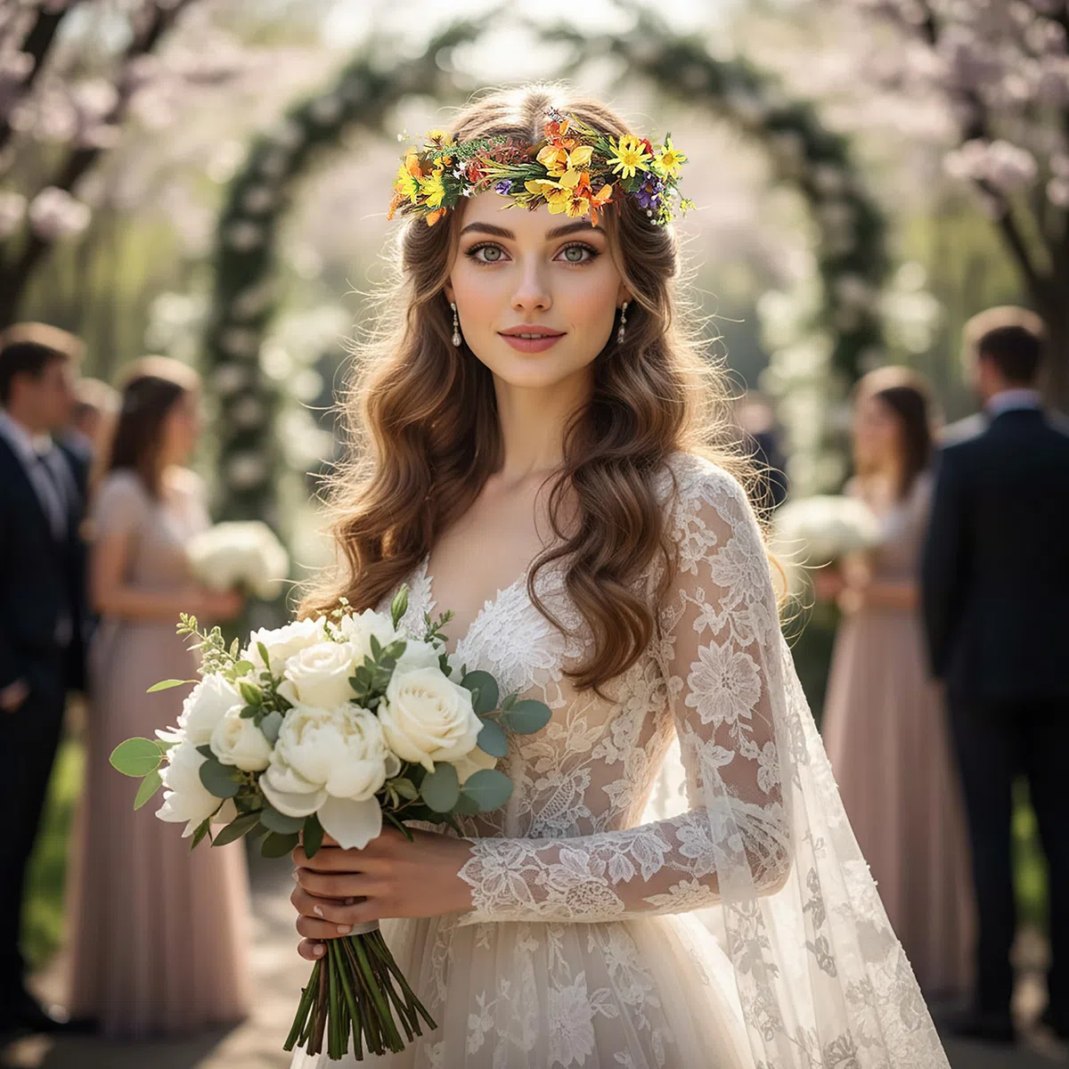 Blumenkrone Blumengirlande Stirnband Haarkranz Floral Kopfschmuck Halo Boho Party Abschlussball Hochzeit Fotos Golden