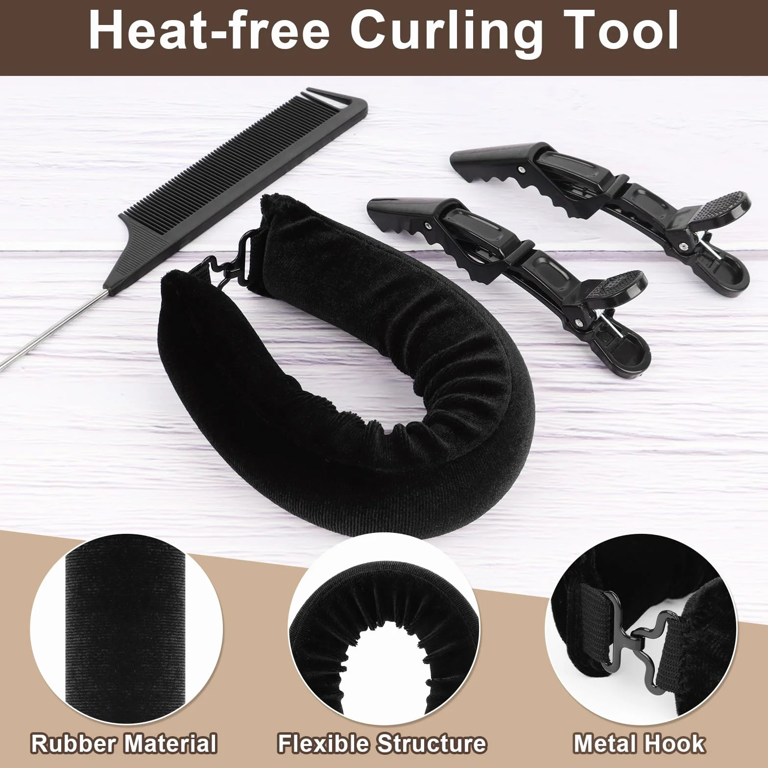 Lockenwickler Ohne Hitze Set 4PCS Haarspangen Schlafmützen Heatless Curls Overnight Hair Curler Heatless Lockenband über Nacht Locken über Nacht Ohne Hitze Blow Out Overnigh für Alle Hair Type Schwarz