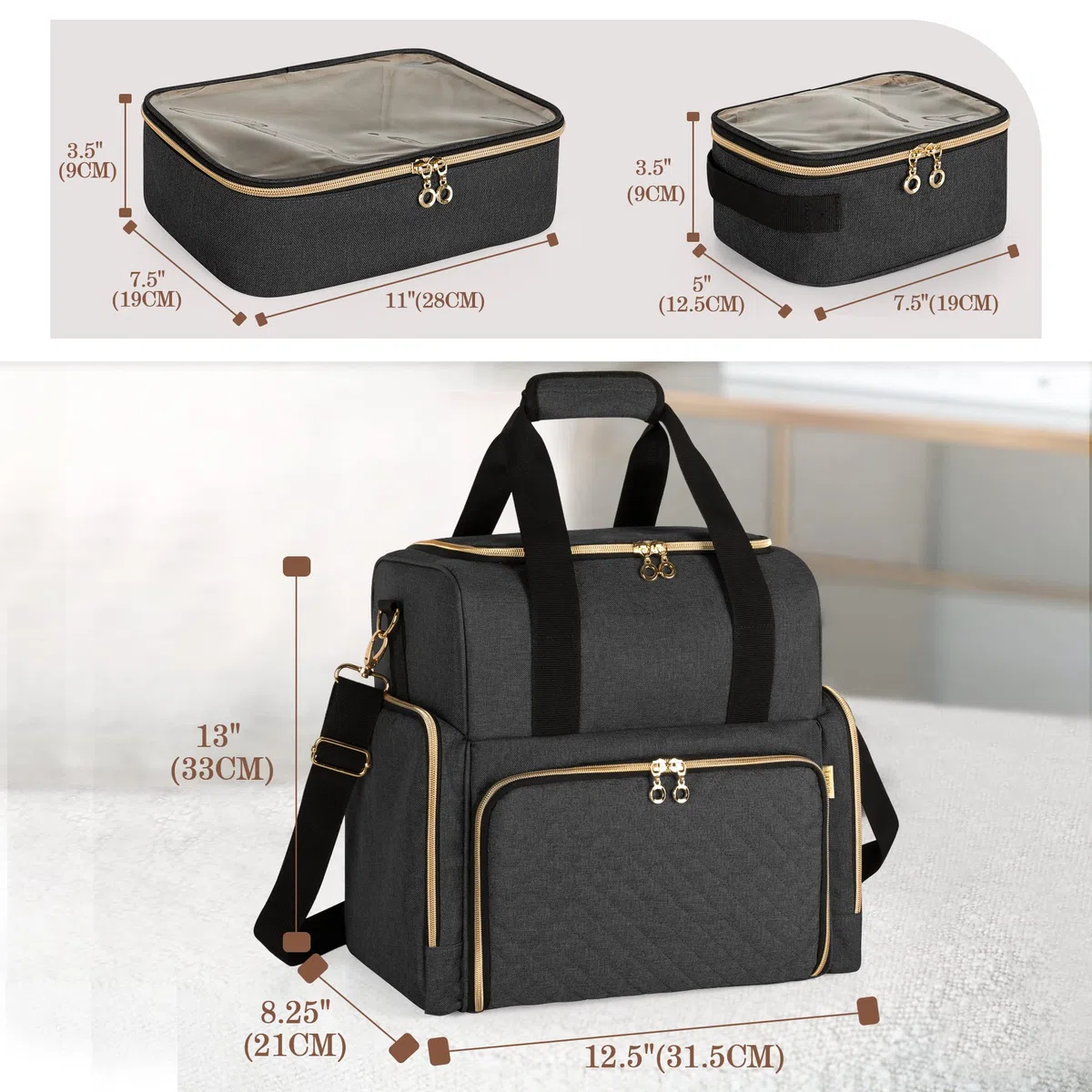 Luxja Kulturbeutel zum Tragen, Kulturtasche für Damen & Männer, Kosmetiktasche für Make up, Make Up Tasche Organizer, Kosmetikkofffer für Mädchen und Frauen, Schwarz