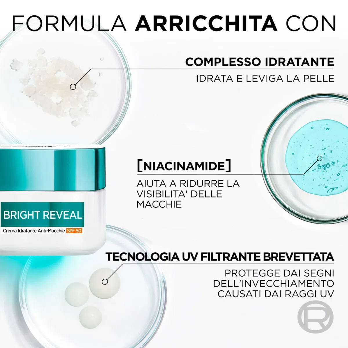 L'Oréal Paris Bright Reveal Anti-Flecken-Kit mit Feuchtigkeitscreme SPF50 50 ml + UV-Flüssigkeit SPF50 50 ml + Peeling 25 ml – 3er-Set