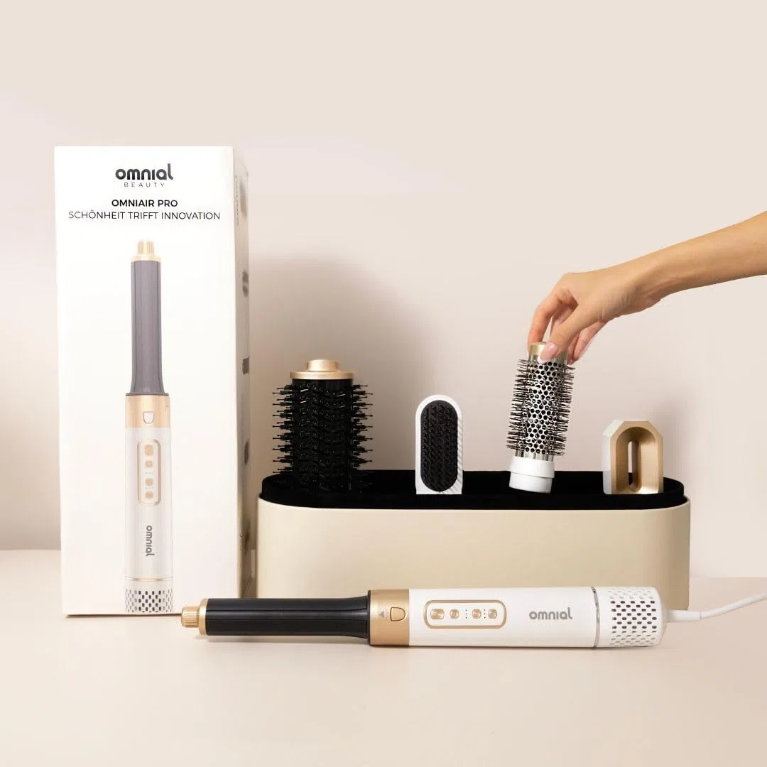 Omnial |Omniair Pro| 5in1 Haarstyler, Stylingset mit 5 Aufsätzen. Optimale Nutzung durch 3 Temperaturstufen und 3 Luftstärken | Coldshot-Funktion für einen längeren Halt | Geeignet für alle Haartypen