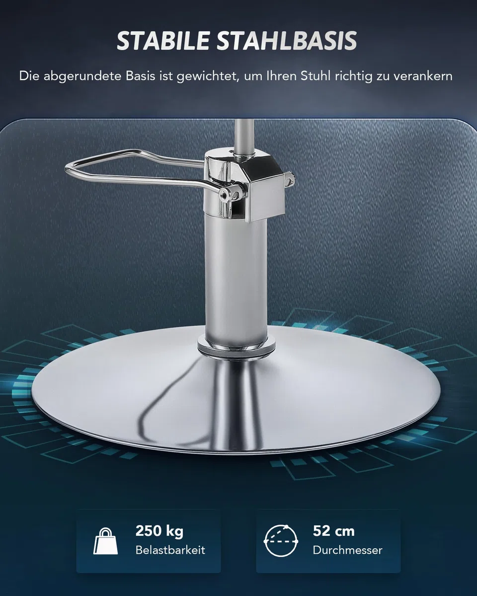 Friseurstuhl 360° Drehbar 15cm Höhenverstellbar 250kg Tragkraft Hydraulischer Barberstuhl mit Stahlsockel