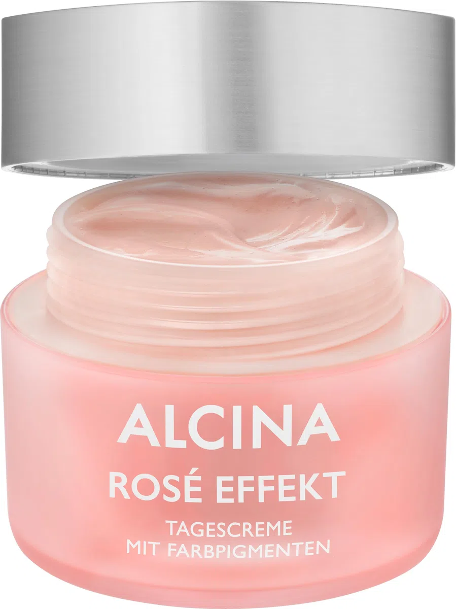 ALCINA Rosé Effekt Tagescreme - 1 x 50 ml - Verleiht einen rosigen, frischen Teint - Für reife, anspruchsvolle Haut - Mit verkapselten Farbpigmenten, schwarzem Hafer und weißem Tee