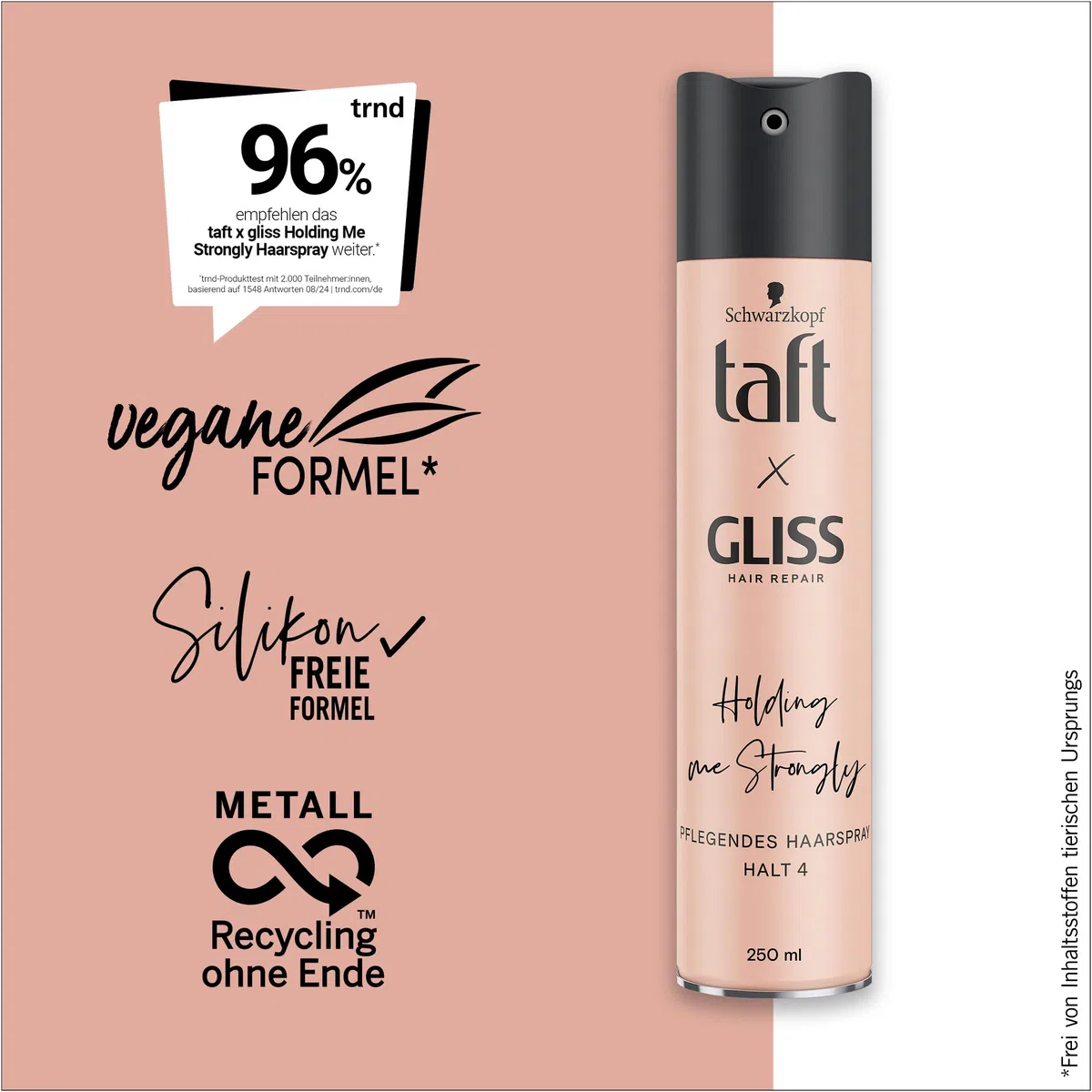Taft x Gliss Holding me Strongly Haarspray Haltegrad 4 (10 x 250 ml), Styling Spray gibt starken Halt für alle Haartypen, Haarspray ohne Silikone mit Arganöl und Provitamin B5