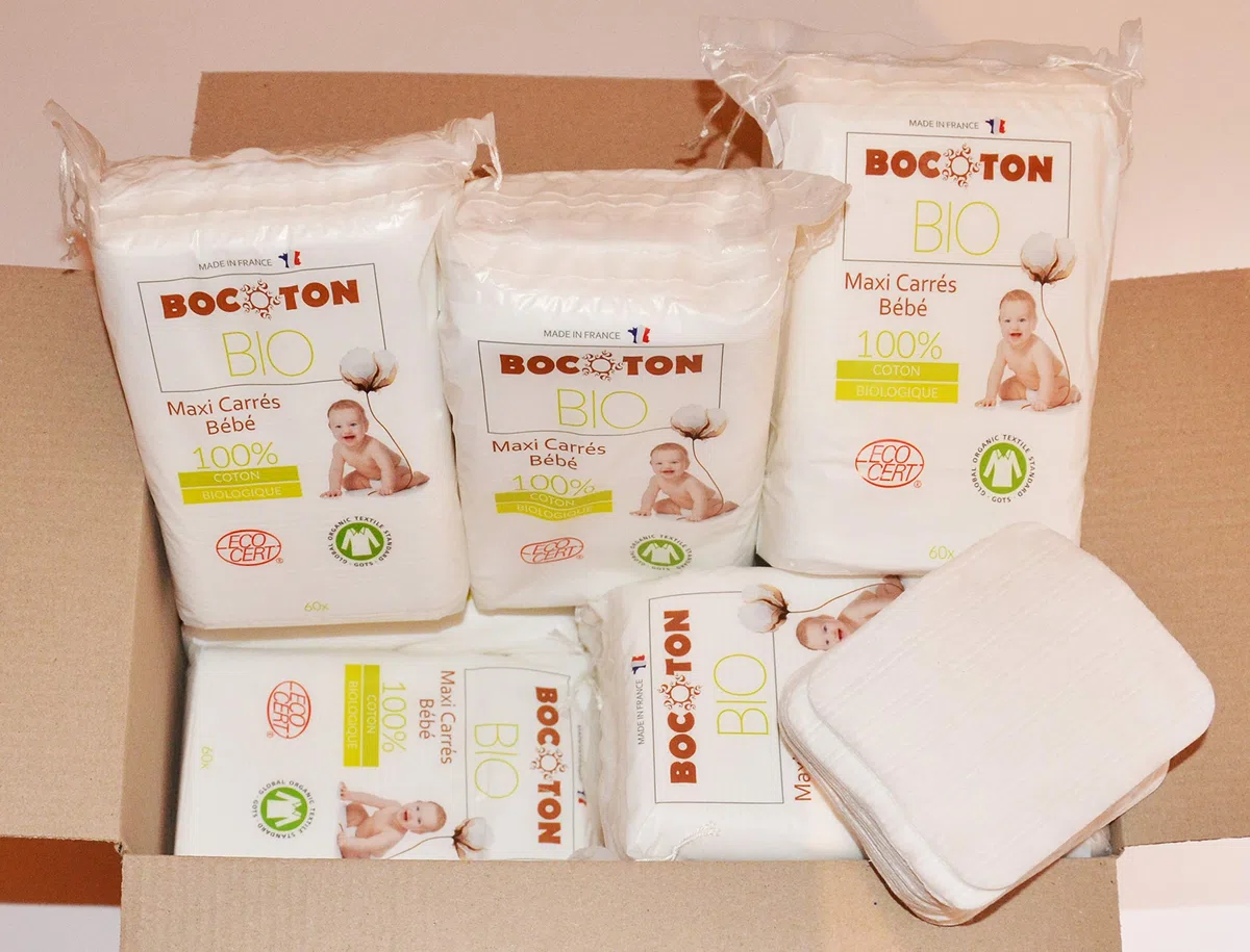 Packung mit 720 Maxi-Quadrate für Babys, Größe 90 x 110 mm, doppelseitig, 100% natürliche Bio-Baumwolle, weicher als waschbare Baumwolle