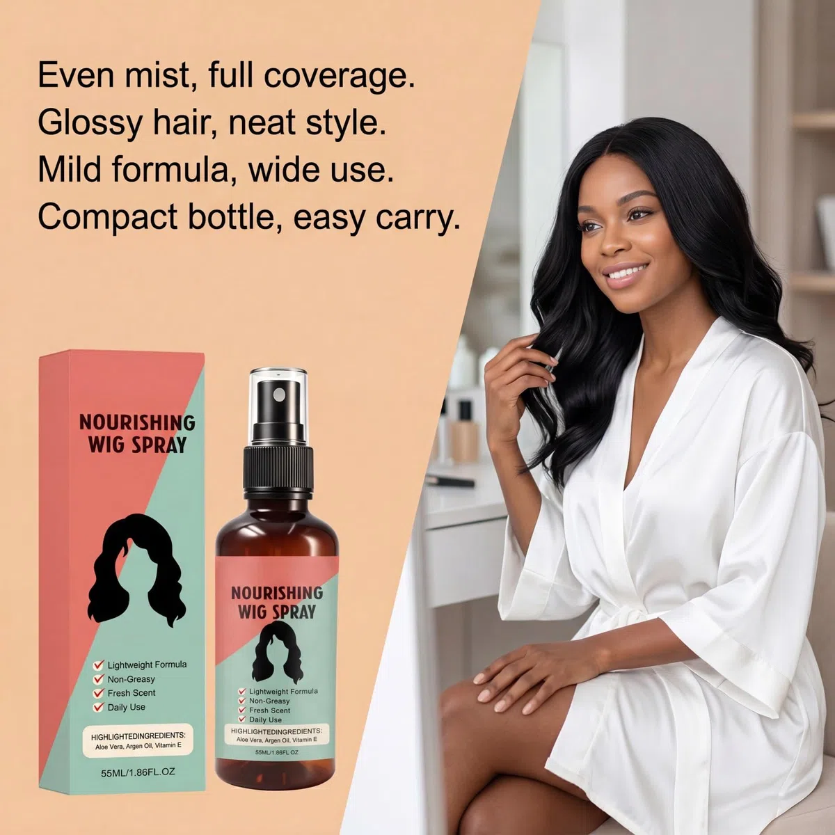 Leichtes, pflegendes Perückenspray (ohne Ausspülen), Leave-in-Conditioner-Spray für Perücken, Anti-Frizz-Formel (nicht fettend), 55 ml für die tägliche Pflege von Kunsthaarperücken. (8pcs)