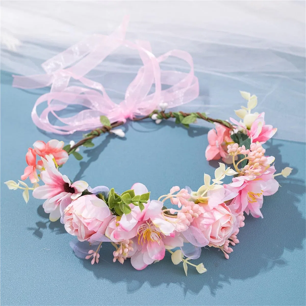 Women's Headband Floral Flowers Wedding Garland Hairbands Handmade Ladies Hairband Bride Headdress(PURPLE)