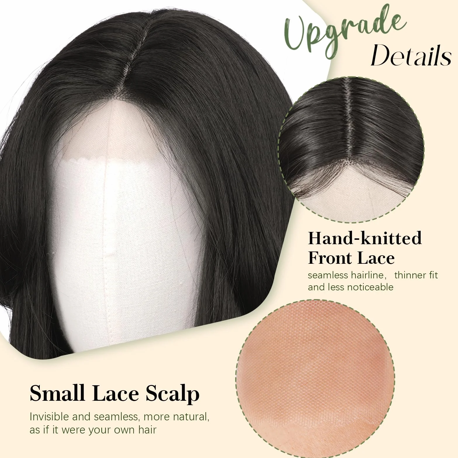 Sofeiyan 55 cm Glatte Perücke mit Curtain Bangs,Langhaar Perücke kleiner Spitzenfront Natürlicher Haarlinie,Naturschwarz Voluminöse Layered Perücken für Damen