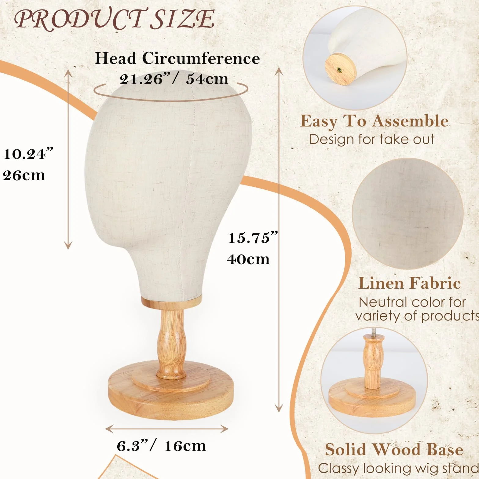 Standfester Perückenkopf 21" 54cm Mannequin Köpfe Perückenständer für Mützen Hüte