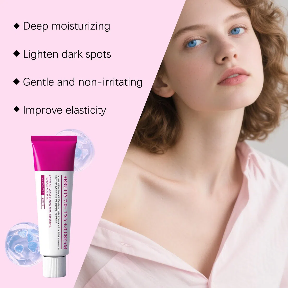 Arbutin 7 % + Tranexamic Acid 4 % Creme mit Niacinamid & Glutathione, Korean Facial Treatment, Lightens Dull Complexion, Evens Complexion Tone, Anti-Pigmentation, Fades Blemishes, Minimizes Freckles