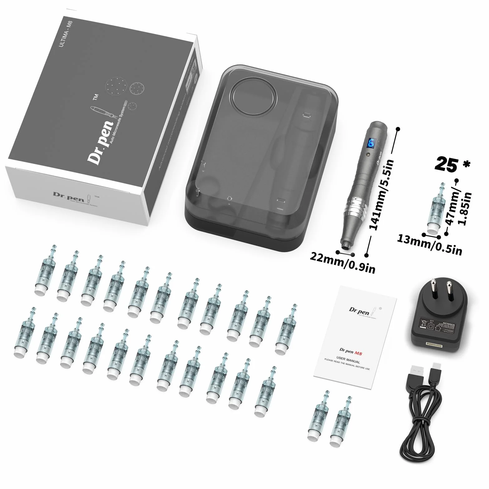 Dr. Pen 2026 Ultima M8 Professioneller Microneedling Pen, Kabellos mit 25 Ersatzkartuschen, 6 Stufen und LED-Anzeige Elektrischer Dermapen für Haarwachstum, Gesicht, Körper und Hautpflege