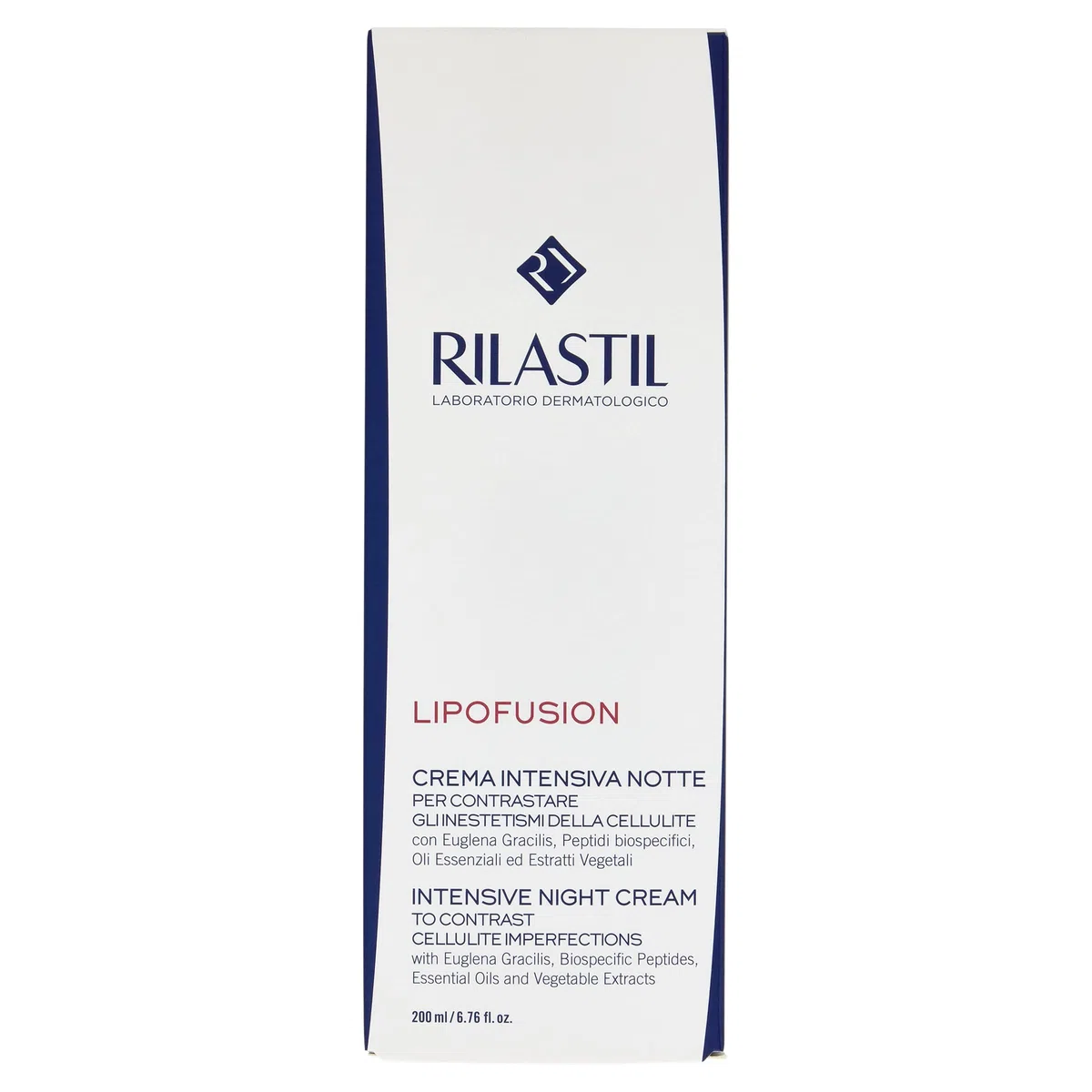 Rilastil Lipofusion Intensive Nachtcreme, Cellulite-Behandlung, Leichte und Feuchtigkeitsspendende Textur, 200 ml