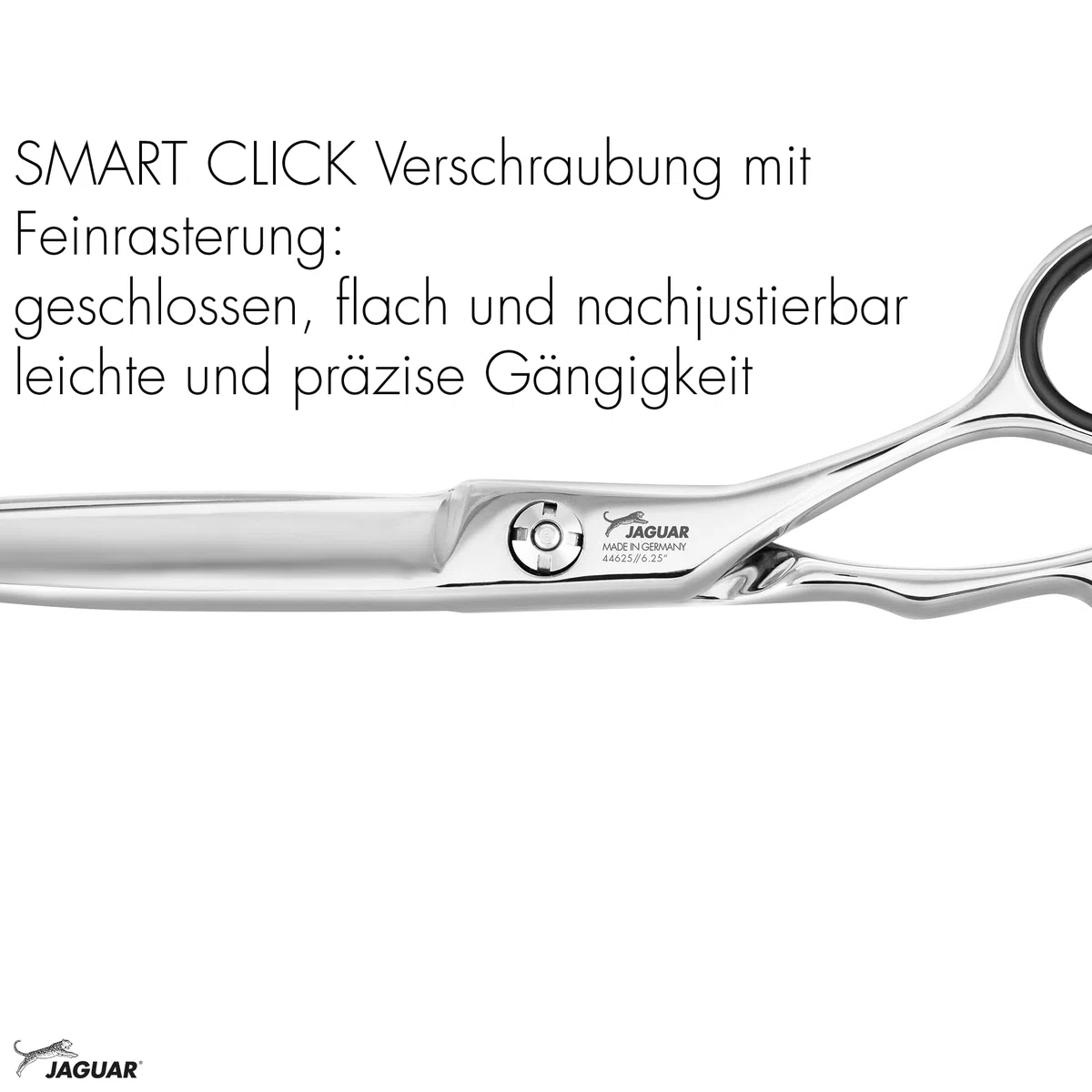 JAGUAR Haarschere HERA 6.25“ | ergonomische Griffstellung | Friseurschere im Crane-Design | angeschmiedeter Fingerhaken und abgerundetes Dolchblatt | poliert | Made in Germany