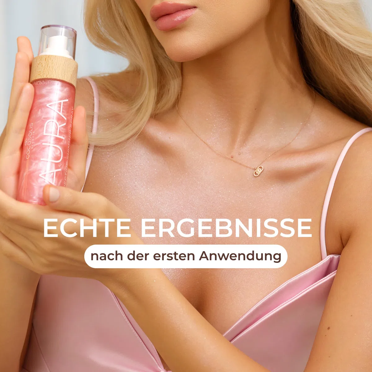 COCOSOLIS AURA PINK Peptide Shimmer Spray - Natürliches Glitzer Schimmer-Spray mit Peptiden für Gesicht, Körper und Haare
