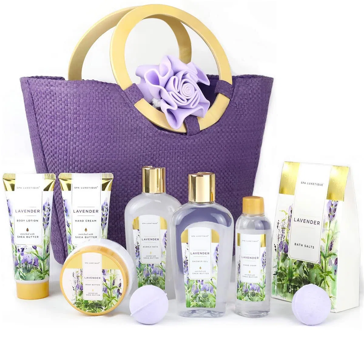 SPA LUXETIQUE Damen Bade Geschenkset - 10tlg Lavender Duft Geburtstaggeschenk für Frauen mit Handcreme, Duschgel, Schaumbad, Bodylotion, Wellness set für Sie,Damen,Mutter, Muttertagsgeschenk Set
