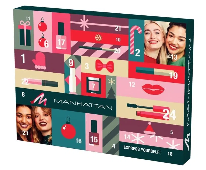 Manhattan Adventskalender 2024 Beauty und Make-up für Frauen, Kosmetik Adventskalender, 24 Geschenke, Wert 150€, Pflege Weihnachtskalender, 24 Türchen mit Beauty-Überraschungen