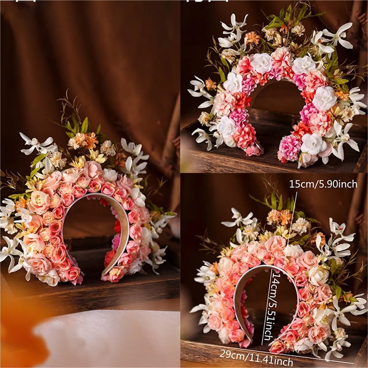 Blumenkranz Haare Braut-Seidenblumen-Stirnband, handgefertigt, dreidimensionaler großer Kranz, Ball, Kopfbedeckung, Hochzeit, Haarschmuck(Color5)