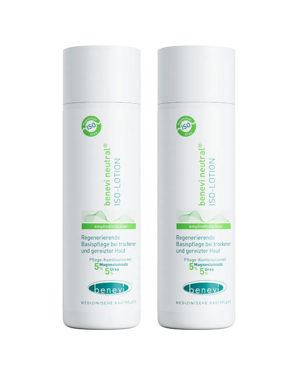 benevi neutral ISO-Lotion 200ml. Bodylotion für sehr trockene, rissige, empfindliche, juckende und schuppende Haut, hinterlässt angenehmen, pflegenden Schutzfilm.