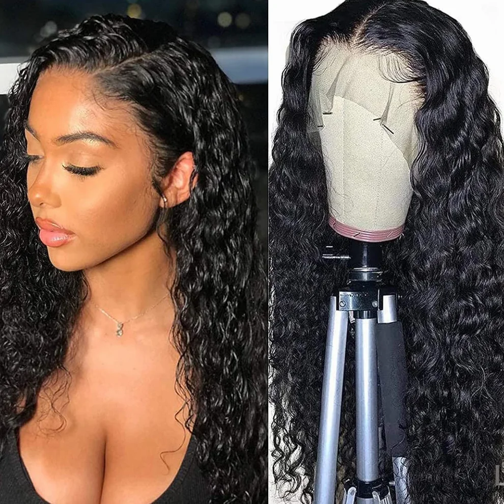 Rebasar Deep Wave 13x4 Lace Front Wigs Human Hair 26 Zoll Menschliches Haar Perücke für Damen 150% Dichte Brazilian Curly Human Hair Wig with Baby Haar Natural Color