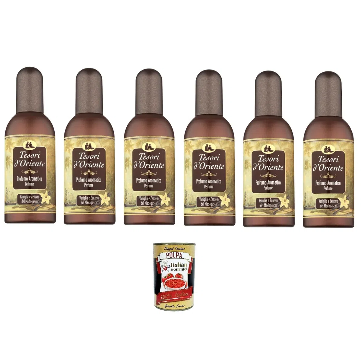 Tesori D'oriente Vaniglia e Zenzero del Madagascar 100ml, Blumiges und umhüllendes Parfüm 6x100ml + Italian Gourmet polpa 400gr