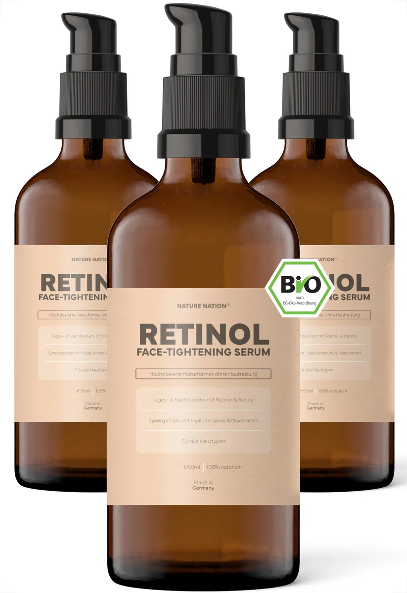 BIO Retinol Serum hochdosiert (ohne Salicylsäure): Gesichtspflege mit Bakuchiol, Niacinamid, Ceramiden & Retinal; bei Falten, großen Poren & Pigmentflecken (ohne Reizstoffe, ohne Eigengeruch)