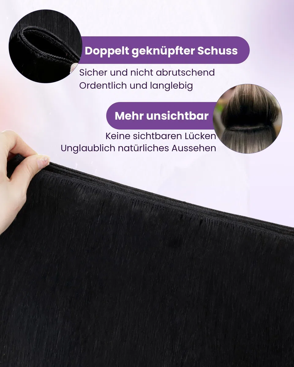 LaaVoo 60cm Echthaar Tressen zum Einnähen Schwarz #1 Remy Menschliches Haar 120g Glatt Extensions