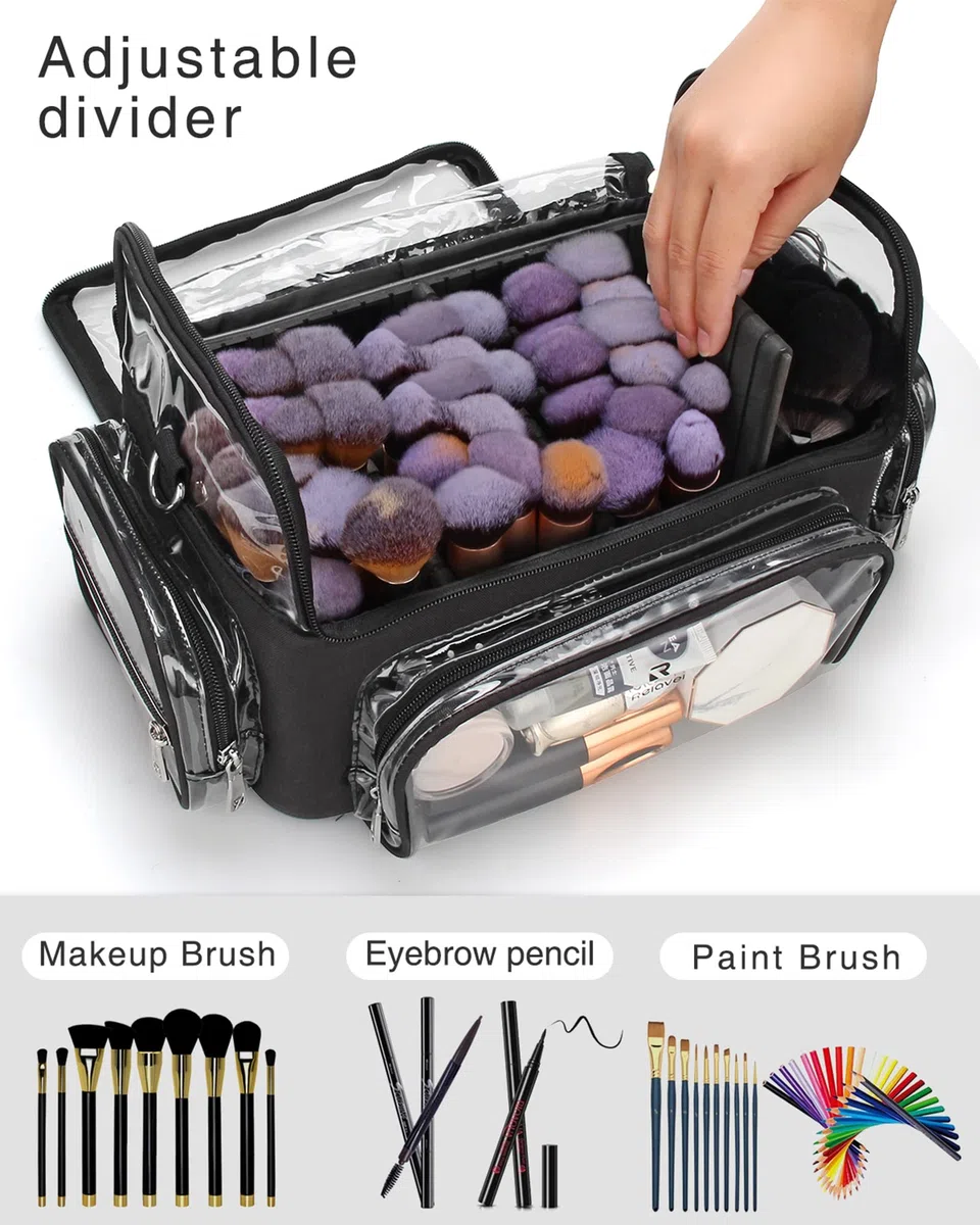 Relavel Makeup Pinseltasche – Professioneller, Extra Großer Pinselhalter für Makeup-Künstler, Reisekoffer mit Verstellbarem Riemen und Trennwänden