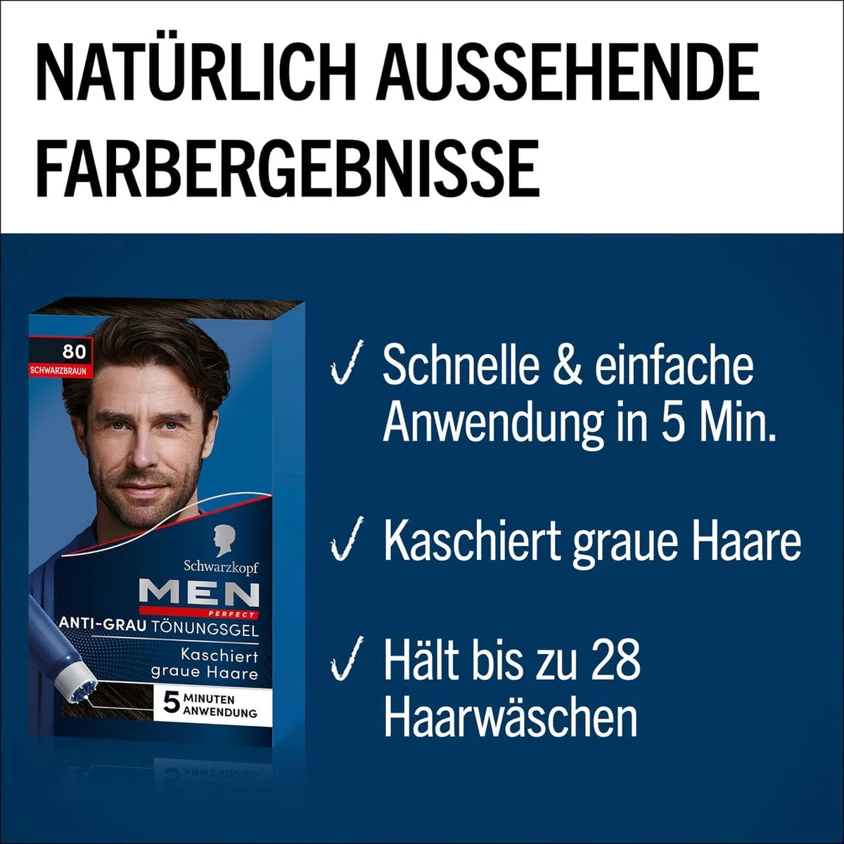Men Perfect Anti-Grau Tönungs-Gel 80 Schwarzbraun (6x 80 ml), Haarfarbe für Männer blendet graue Haare aus, Anti-Grau Tönung für ein natürlich aussehendes Ergebnis