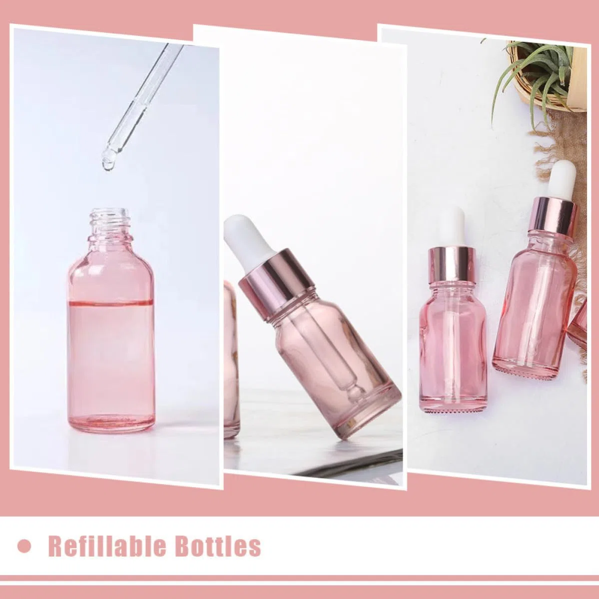 HOMSFOU 30 Stück Rosa Glas Parfümflakons 20ml zum Befüllen Praktische und Befüllbare Fläschchen mit Pipette für Handgemachte Mischungen und Parfüms