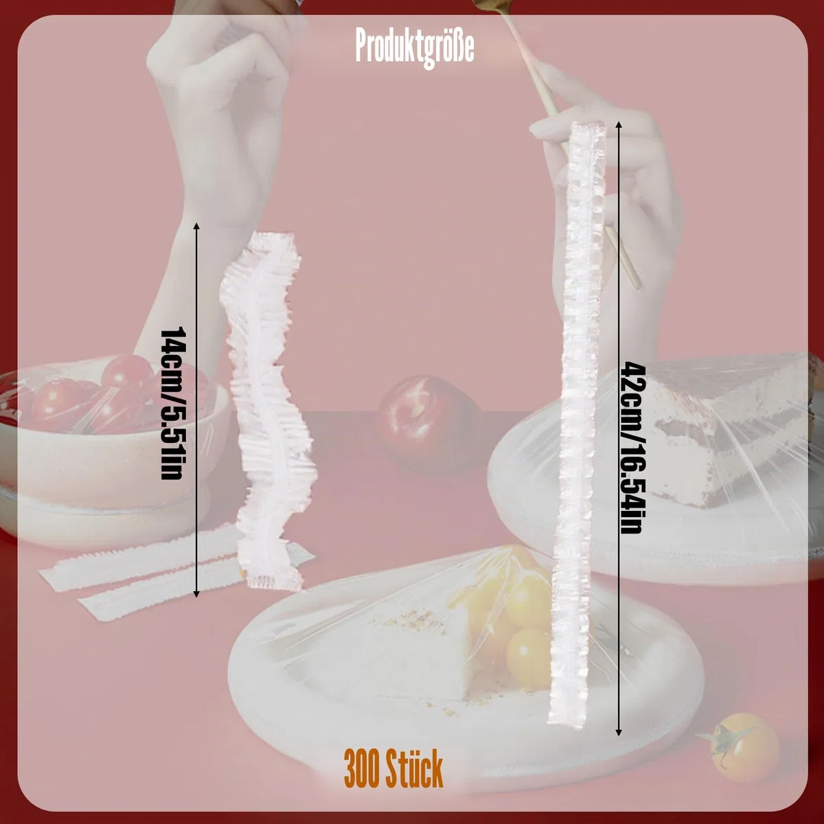 Frischhaltefolie mit Gummizug 300 Stück – transparente elastische Abdeckhauben Ø bis 42 cm – Einweg PE-Folie für Schüsseln Teller Küchen Geschirr Abdeckung ideal für Haushalt Picknick Vorrat