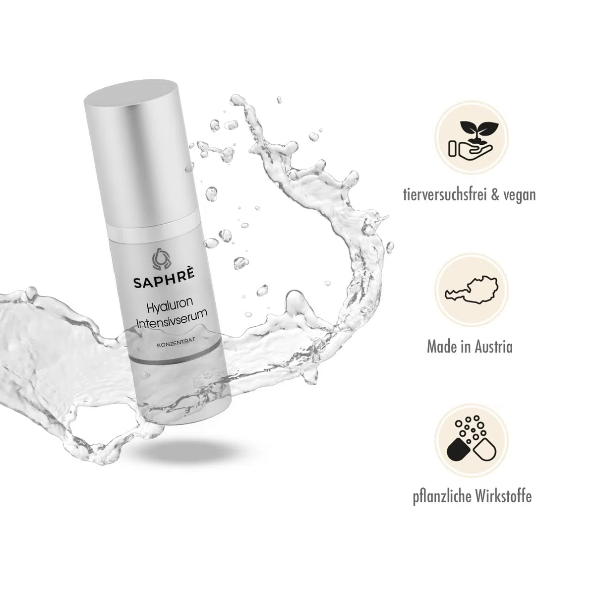 Hyaluron Intensivserum – Feuchtigkeitsbooster mit Kurz- & Langkettiger Hyaluronsäure, Panthenol & Xylitol – für Trockene & Reife Haut – 30 ml, Vegan