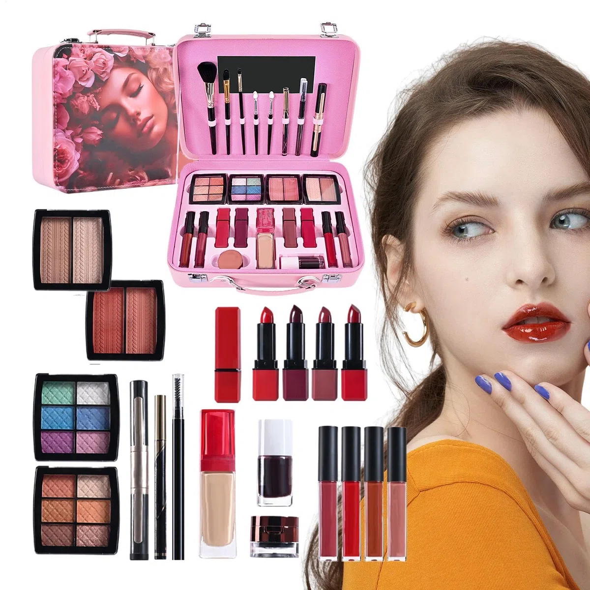 Make-Up Set Für Anfänger Tragbare Kosmetik-Palette | Tragbares Anfänger Make-up Set für Damen, Mütter, Freundinnen und Bühnenauftritte