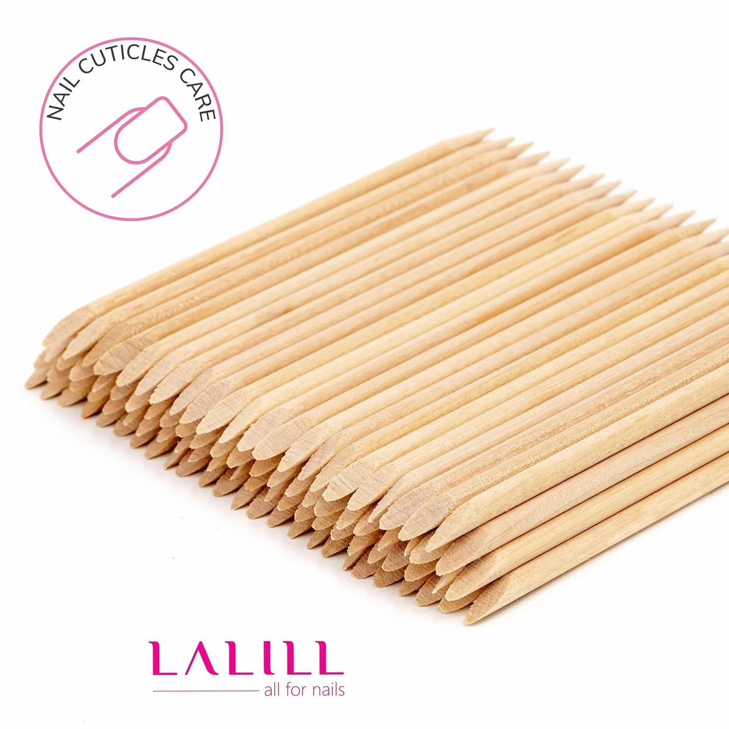 LALILL Holzstäbchen 100 Stück - Nailhautschieber - Holz Orange Sticks for Maniküre, Pediküre - Maniküre Nailhautpflege for Tattoo, Eyelashes, Beauty, Make-up, Nails