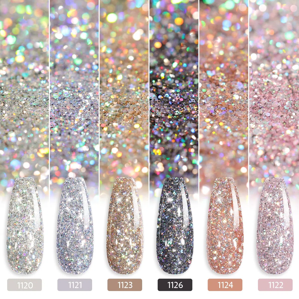 GAOY Chrom-Platin-Glitzer-Nagellack-Set, 6 Farben, einschließlich funkelnder, glänzender UV-LED-Soak-Off-Gellack, Schwarz, Silber, Rosa, Maniküre, Nagelstudio-Lack