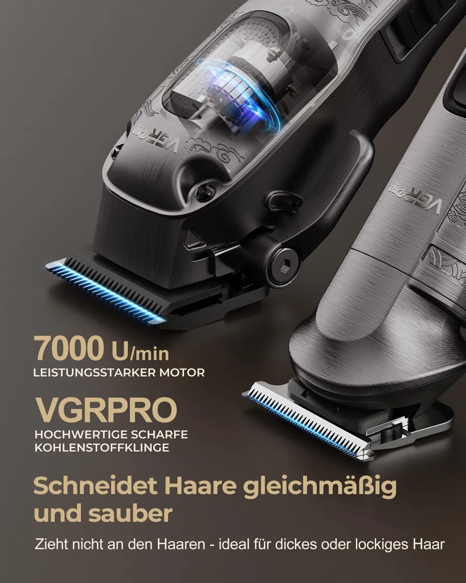 VGRPRO Kabellose Haarschneidemaschine Profi für Männer, Elektrischer Trimmer Herren Set mit Paket Box (Gray)