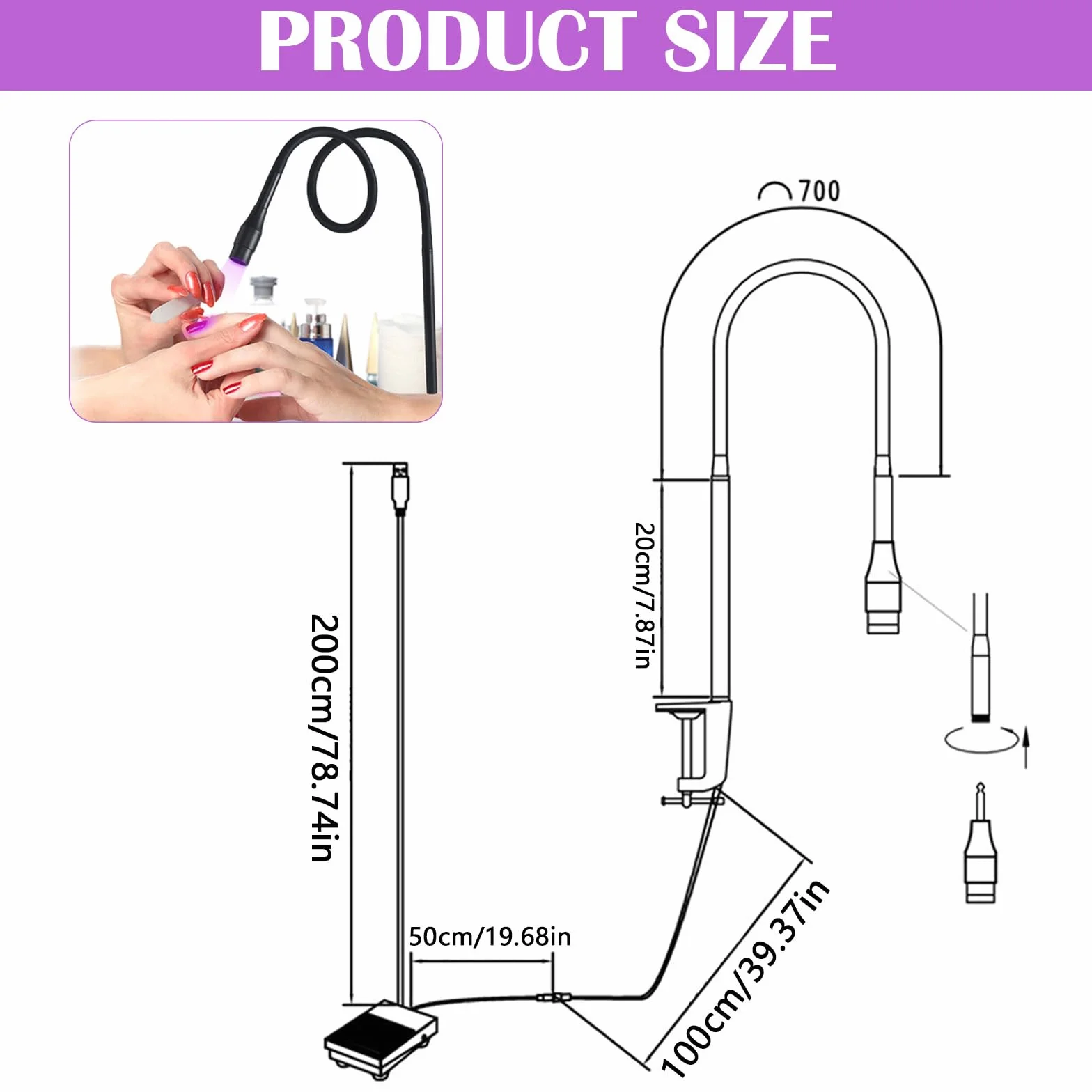 Wimpern Lampe, 10W UV-Wimpernlampe UV-Licht für Lichthärtenden Wimpernlicht für Wimpernverlängerungen Fußschalter Einstellbare Punktgröße Schwanenhals 1-3 Sekunden mit Wimpernaufkleber Schutzbrille