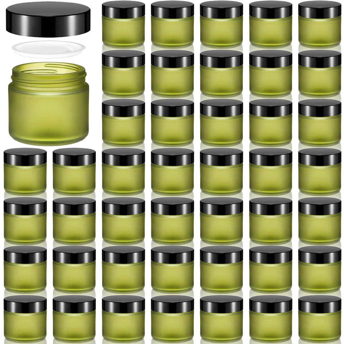 Domensi Glasdosen mit Deckel, Reisegröße, auslaufsicher, rund, luftdicht, leere Kosmetikgläser mit Innenfutter, Deckel zur Aufbewahrung von Lotionen, Pulver, Salben, Proben, Creme, Kerzen, 48 Stück