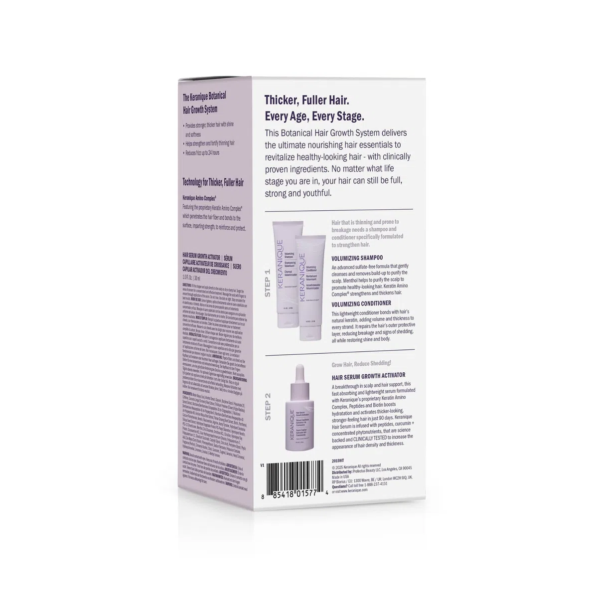 Keranique The Keranique's Botanical Hair Growth System (Revitalize Thinning Hair) Volumizing Shampoo & Conditioner 135mlx2, Hair Serum Growth Activator 30ml