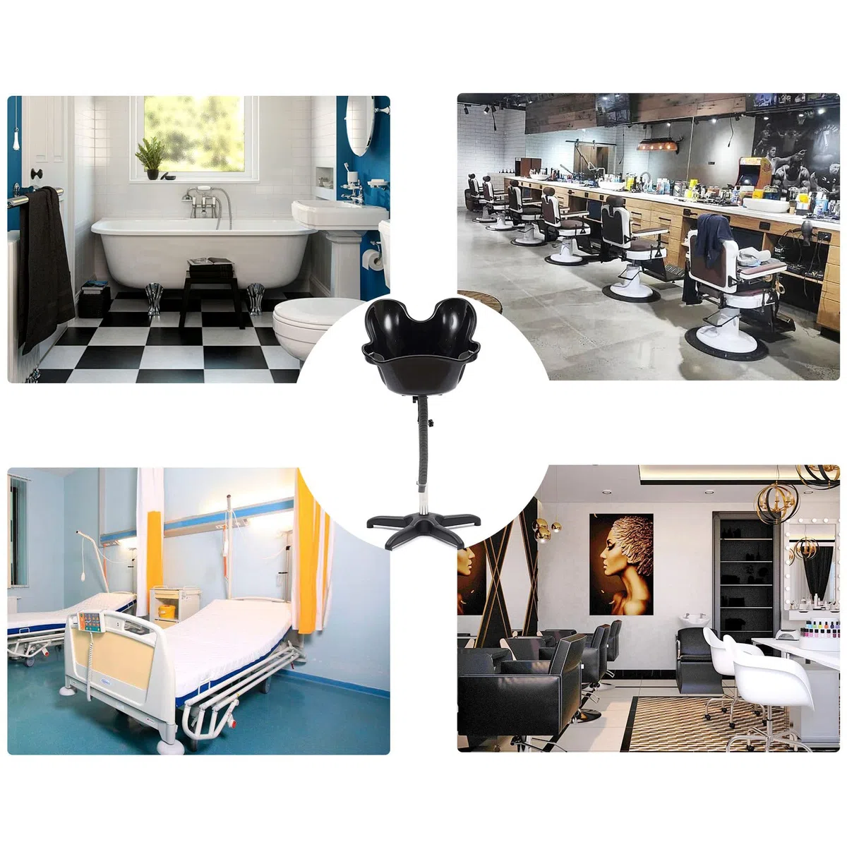 Mobiles haarwaschbecken,Höhenverstellbares Shampoobecken (94-122cm) mit 180°-Drehfunktion & abnehmbarer Stahlstütze,großes Becken (48x50cm) für Friseursalons & Zuhause